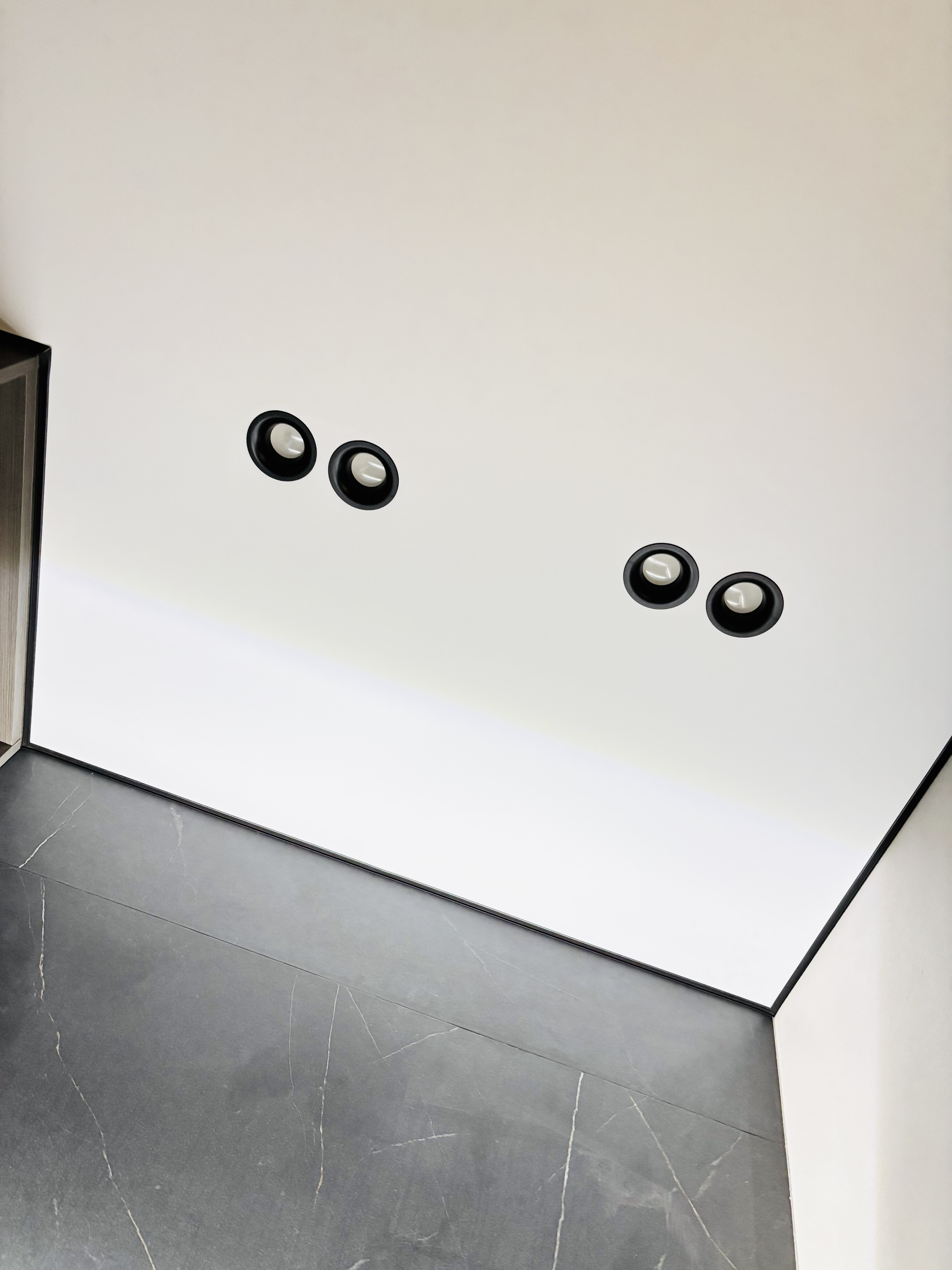 Точечные светильники в натяжном потолке туалета